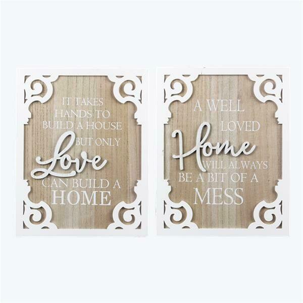 Youngs Wood Framed Wall Sign with Lift Words, White & Natural & Assorted Color - 2 Piece 20739